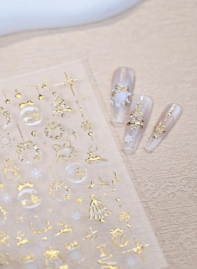 Maigitur 5D Embossed Christmas Nail Art Stickers Gold Crystal Ball Nail Stickers Self-Adhesive Wreath Xmas Tree Snowman Elk Snowflakes Nail Decals for Women Girls Winter Xmas Holiday Manicure DIY Nail Supplies - Image 5
